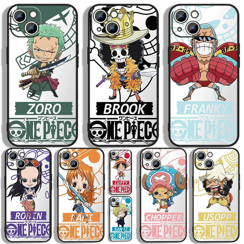 

Anime One Piece Character Phone Case For Apple iPhone 11 12 13 14 Max Mini 5 6 7 8 S SE X XS Pro Plus Black luxury Silicone Soft