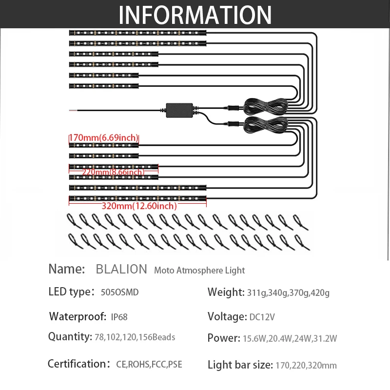Универсальный светодиодный автомобильный и мотоциклетный декоративный ламповый комплект с RGB-полосой света 5050 SMD, управляемый звуком через приложение.