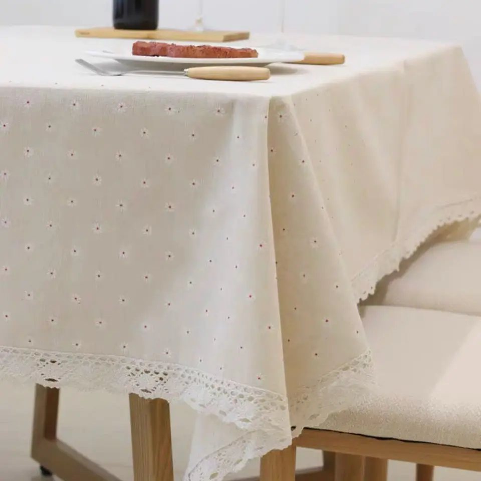 

Tablecloth Rectangular 150cm Linen Lace Leaf Floral Printed Table Cloth Simple Japan Style Coffee Dining Table Cover Classic