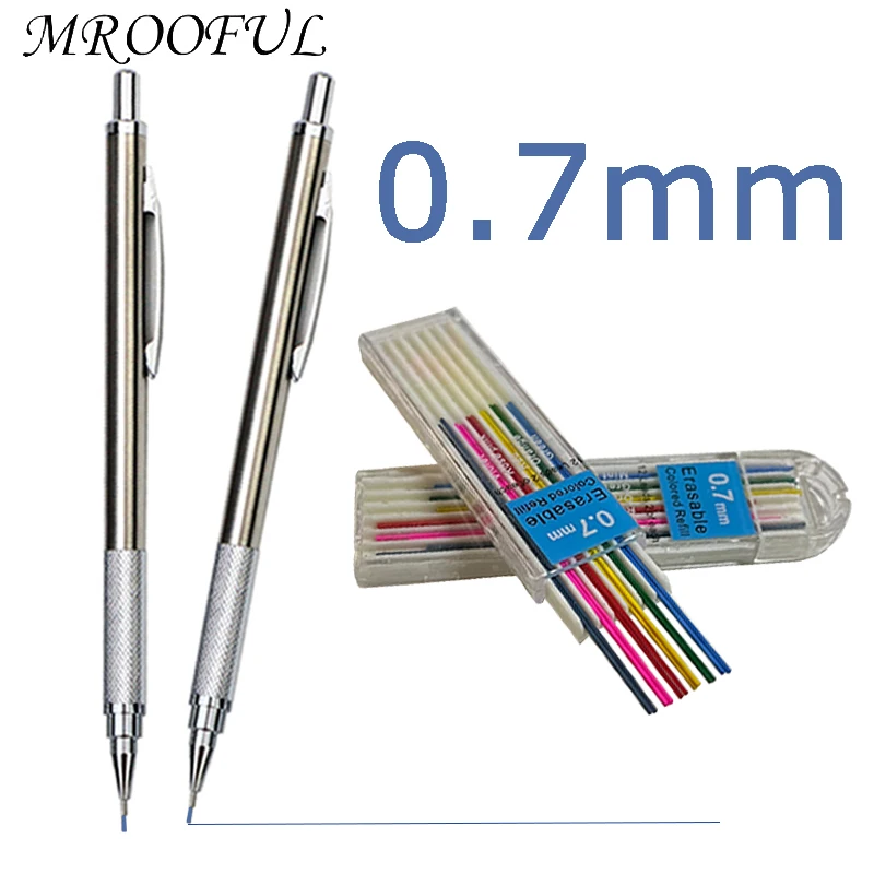 0.7mm Metal Mechanical Pencil Set 2B Colored Lead Refills Sc