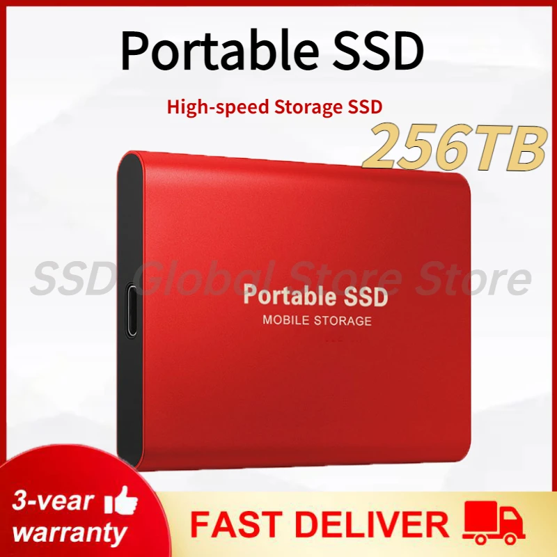 

Portable SSD 256TB High-speed Mobile 2TB Solid State Drive External Storage Decives Type-C USB 3.1 Hard Disks for Laptop/PC/ Mac
