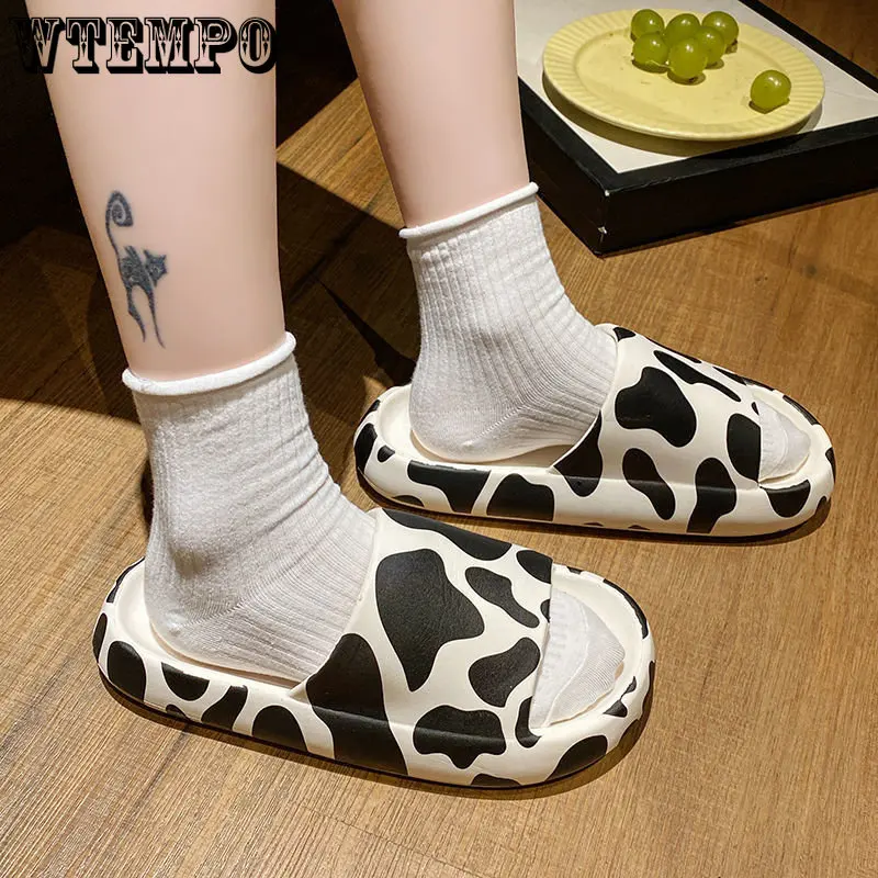 WTEMPO Women Lovely Cow Slippers Summer Non-Slip Indoor Soft Thick Sole Platform Shoes Outdoor Beach Bathroom Slides Wholesale