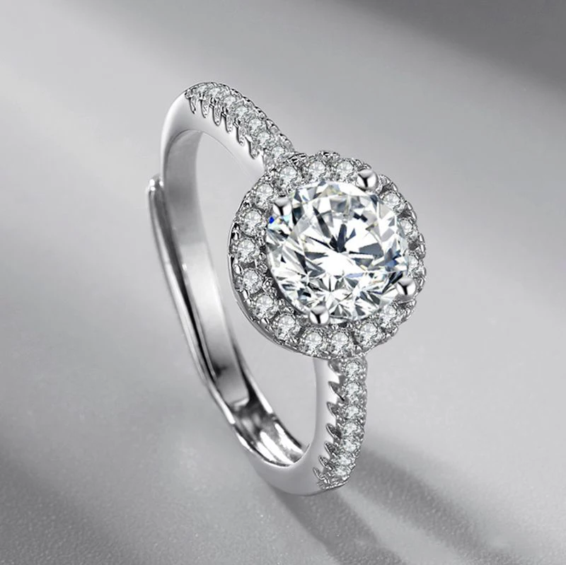 

European and American Silver Color Gypsophila Female Zircon Ring Opening Adjustable Engagement Gorgeous Exquisite Jewelry