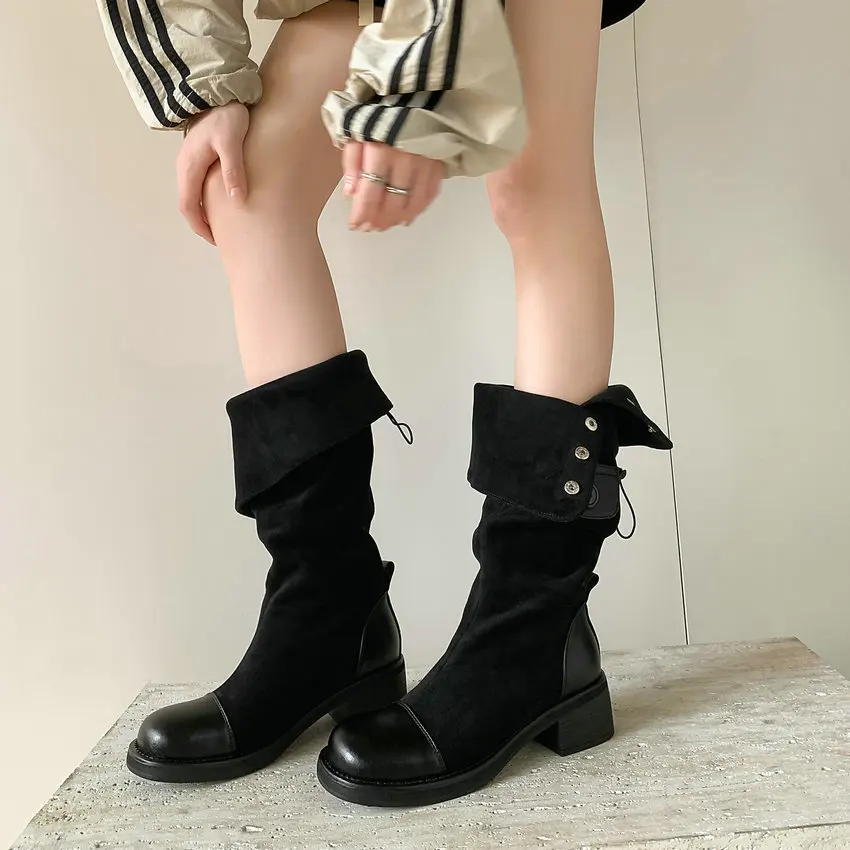QUTAA/2024 г. Женские сапоги до колена элегантная повседневная обувь на среднем