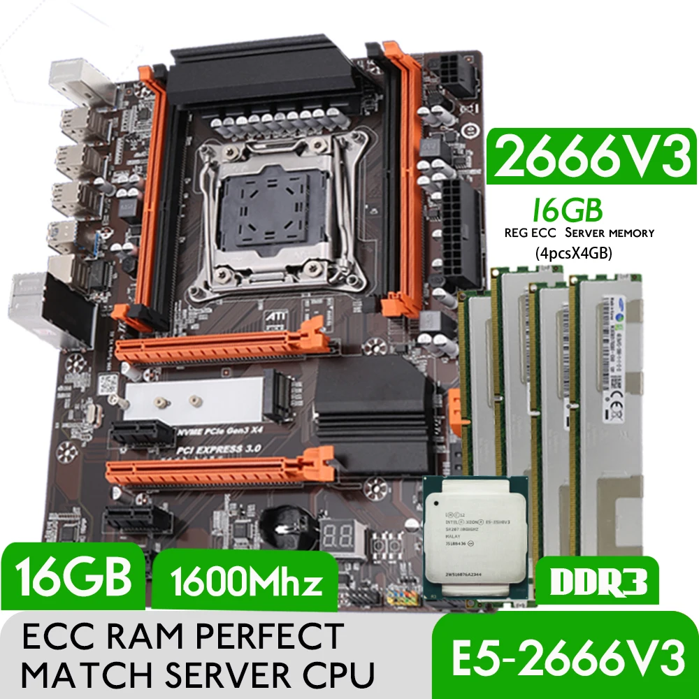 

Atermiter DDR3 Turbo Motherboard Combo Kit Set XEON E5 2666 V3 LGA 2011-3 CPU 4pcs X 4GB =16GB 1600MHz DDR3 Memory REG ECC Ram