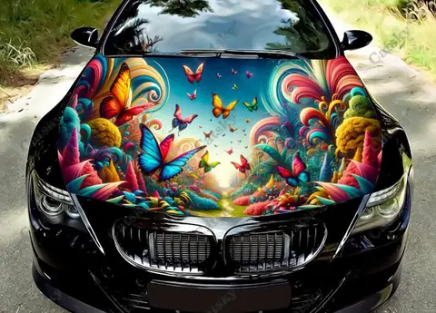 Виниловые стикеры на капот автомобиля с изображением летающих бабочек