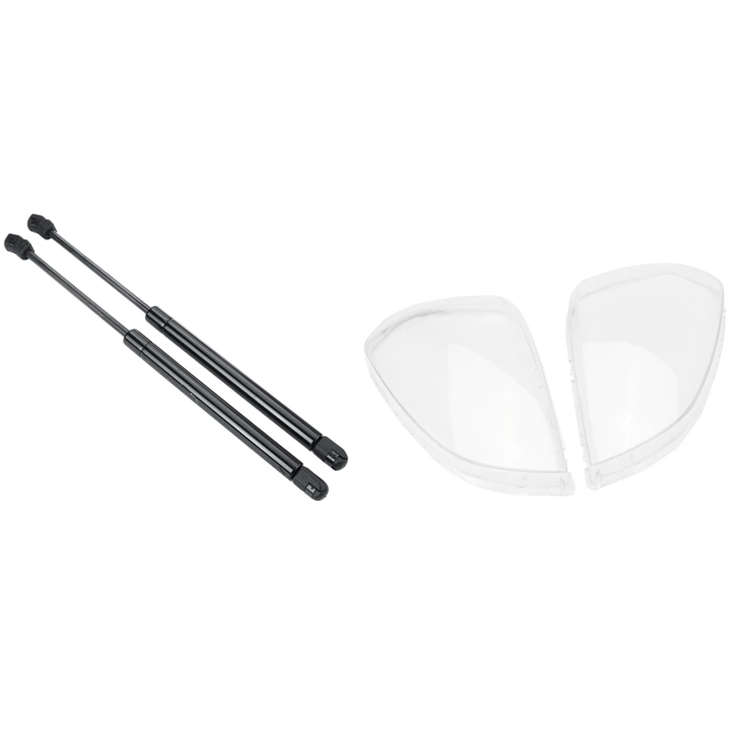 

2 Pcs Headlight Lens Cover With 2 Pcs Rear Window Glass Lift Supports Shock Struts, For Hyundai Tucson 2005-2009