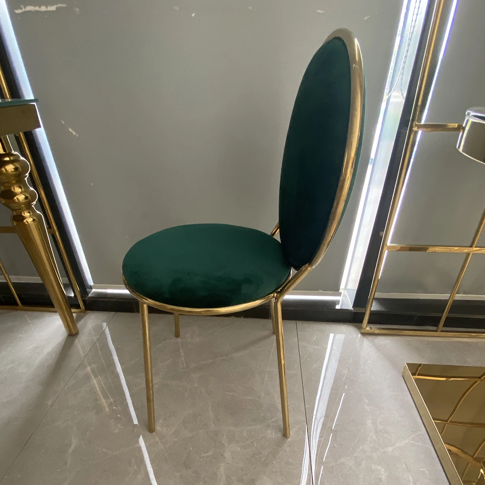 Изысканный зеленый бархатный тканевый обеденный стул хромированный Золотой