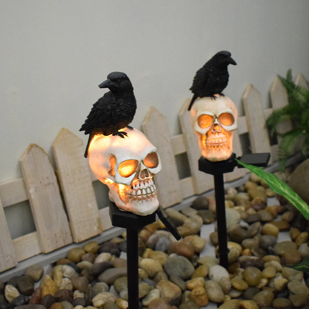 

Halloween Solar Light Skull Cast Crow Lamp Waterproof Garden Fence Resin Yard Lighting LED Solar Street Staircase Grimace Horror