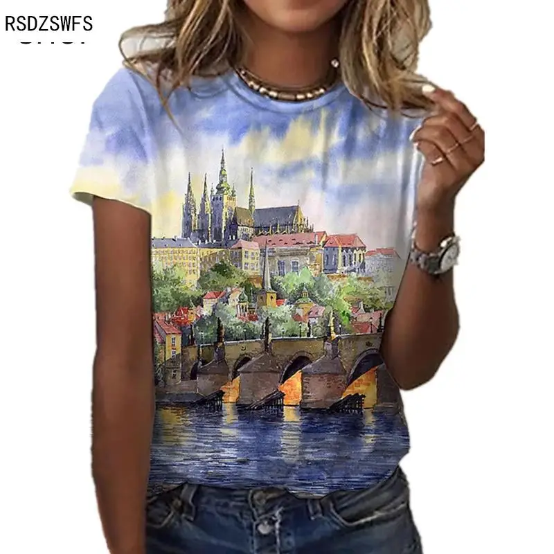

Summer New 3D Print Abstract Painting Print T-shirt Women Street Fashion Short Sleeve Casual Loose Comfortable Top