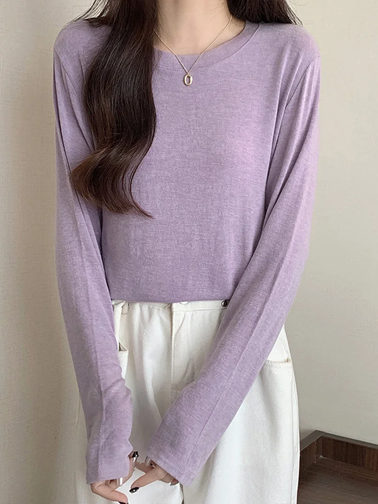 

Футболка BOBOKATEER с круглым вырезом, Женская однотонная Повседневная Свободная футболка, женские футболки, Топ с длинным рукавом для женщин, одежда 2023