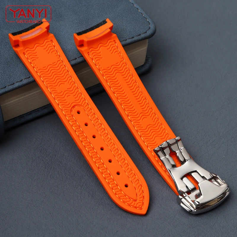 Фото Ремешок резиновый для часов omega Watch band, Силиконовый складной браслет с застежкой и изогнутым концом, 19 мм 20 мм 21 мм 22 мм №4