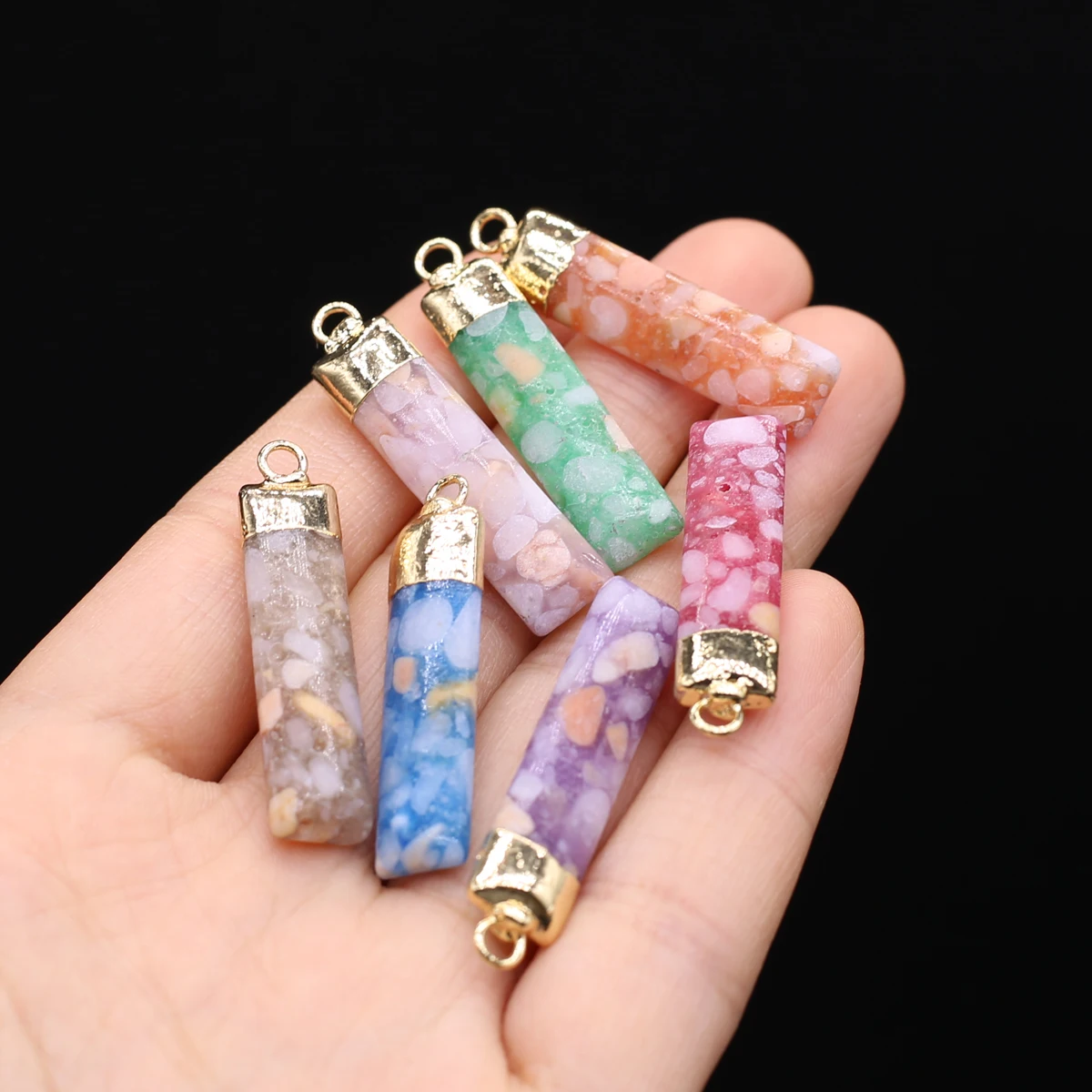 

5pcs Natural Stone Crystal Rectangle Gold Plated Pendant Craft Jewelry MakingDIY Necklace Earring Accessories Charm Gift 8x35mm