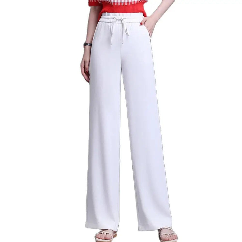 

2022 spring and summer new loose drawstring full length trousers straight wide leg pants women loose high waist free shipping