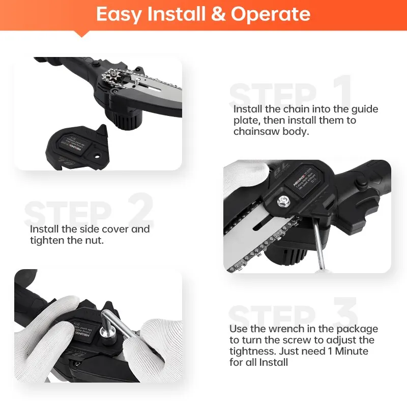 MINUMX 20V Brushless ChainSaw Pruning Saw 6 Inch Electric Portable Mini Cordless Chain Saw Woodworking Wood Cutter Power Tools 3