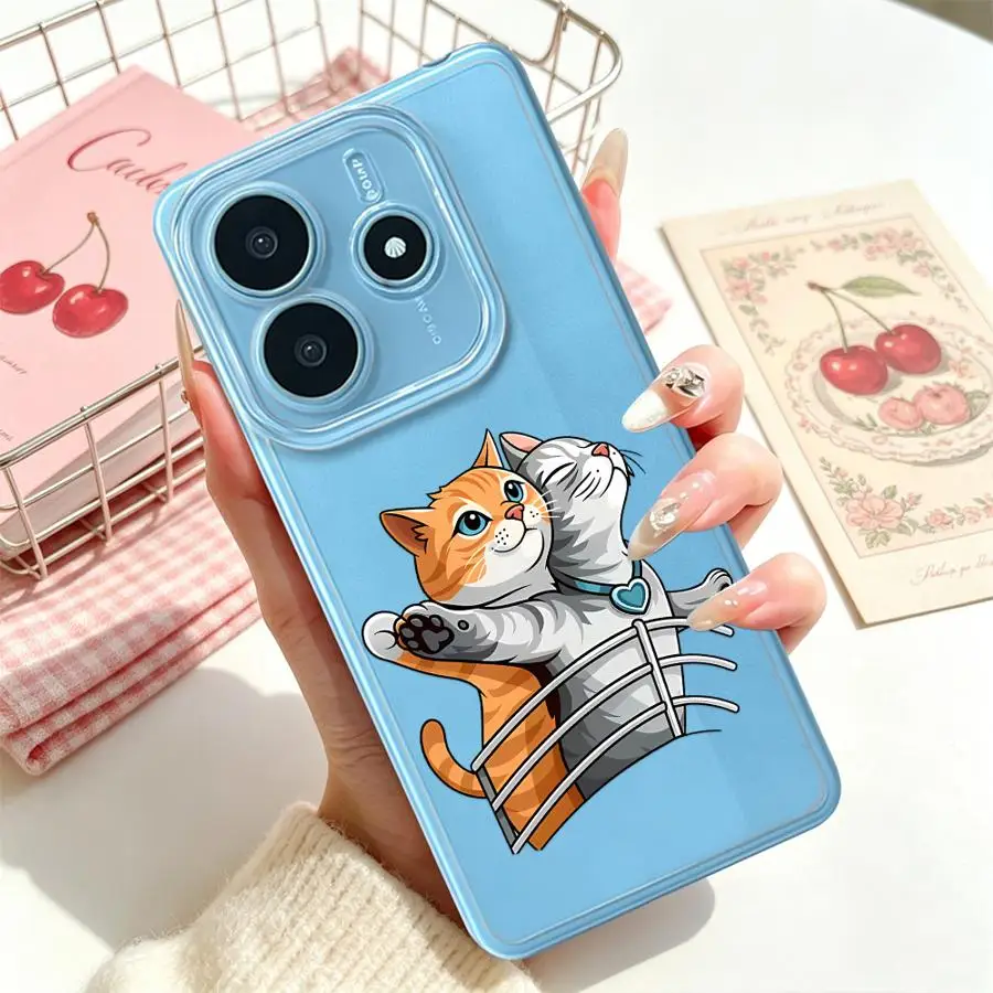Фото Мягкий чехол для телефона Xiaomi Redmi Note 15 Pro 12S 10S 9 10 11S Note 13 Note14 Note11 12 13C A4 A7 14C Uple Romantic Cat №3