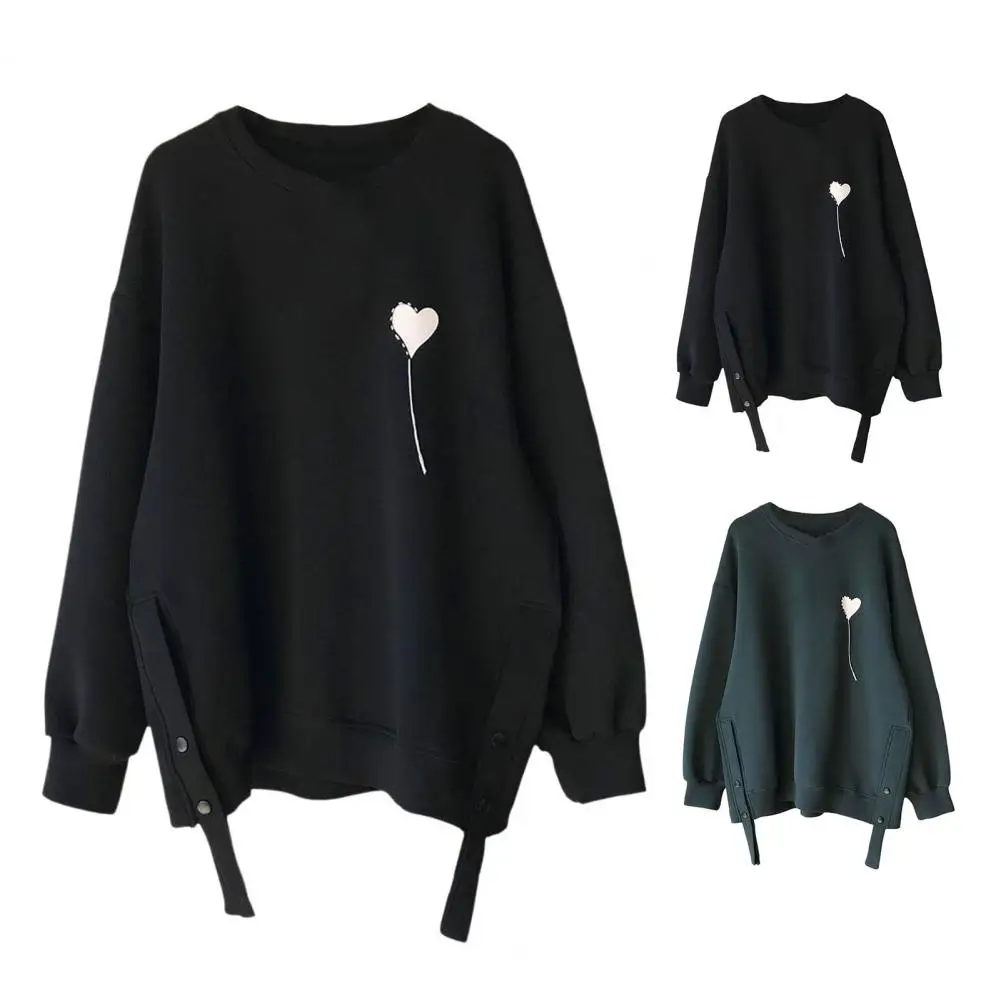 

Женский свитшот с круглым вырезом, длинным рукавом и боковыми пуговицами