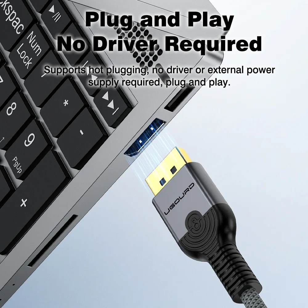 Адаптер UGOURD DP-HDMI, конвертер DisplayPort 1.2 в HDMI (гнездо) с поддержкой 4K@60Hz UHD, односторонний, 2K@144Hz для настольных ПК и мониторов (art.: 3920da96ed047) - 3920da96ed047