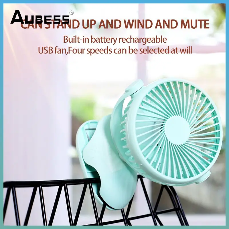 

USB Mini Mute Clip Fan Silent 4 Blades Baby Stroller Fans Portable Air Cooling 3 Speeds Desk Fan Rechargeable Output For Home