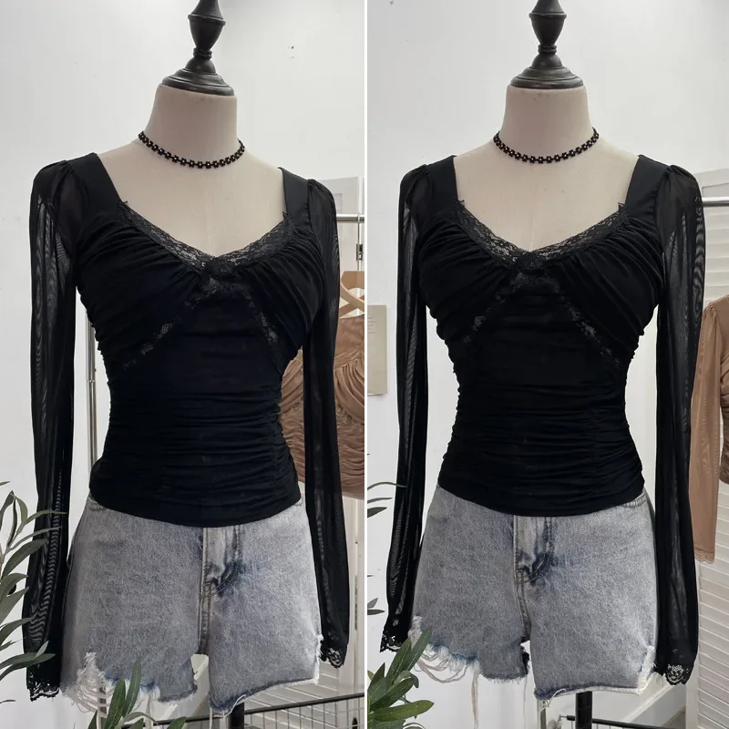 Женская сексуальная футболка с мягкой подкладкой и открытой грудью кружевная