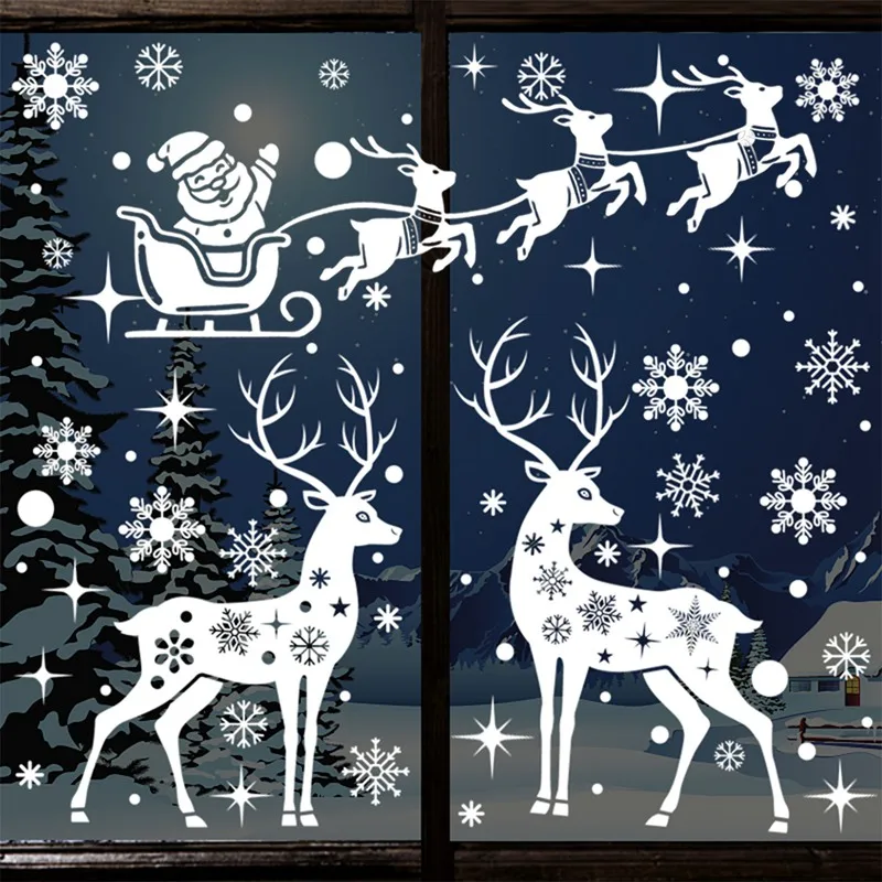 Новогодние наклейки на окно 2022 Рождественские украшения для дома Xmas Gift Navidad Noel New