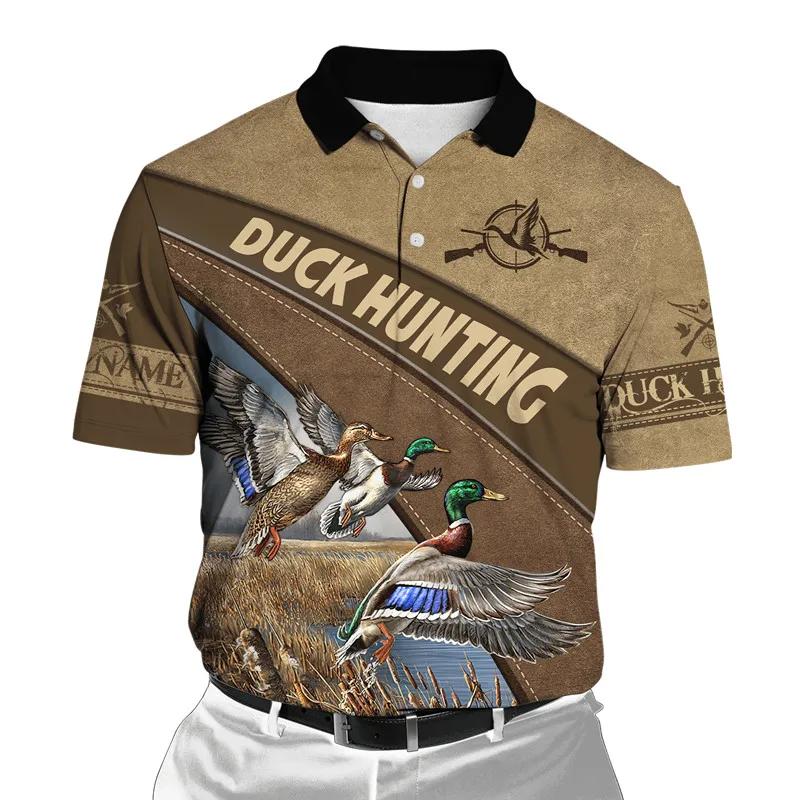 Fashion Deer Hunting and Duck 3D Full body Printing Men's Polo T-shirt Casual Polo Short Sleeve Shirt