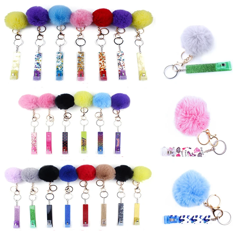 

Atm Debit Credit Card Grabber Keychain For Women Trendy Puff Ball Acrylic Clip Butterfly Keychain Winter Jewelry Christmas Gifts