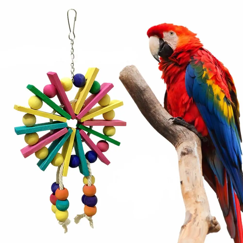 

Blocks Toys Natural With Bird Toy Parrot Multi-color Cage Hook Decoration Cage Wooden Wood Bird Chewing Hanging