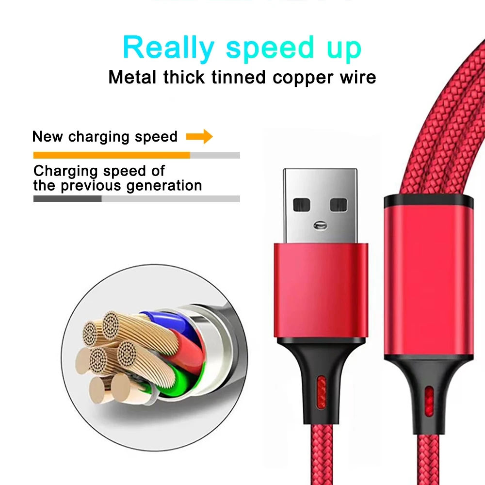 3 в 1 Micro USB Type C зарядный кабель с несколькими Usb-портами |
