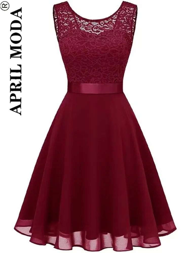 

2023 Pink White Lace Chiffon Swing Dresses for Women Elegant Peplum High Waist Purple Sleeveless Party Robe Female A Line Dress