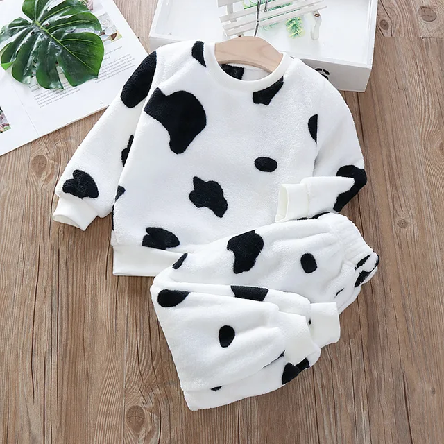 Winter Baby Clothes Pajamas Set Girls Pajamas Children's Warm Flannel Wool Cartoon Children's Pajamas Family Set 4