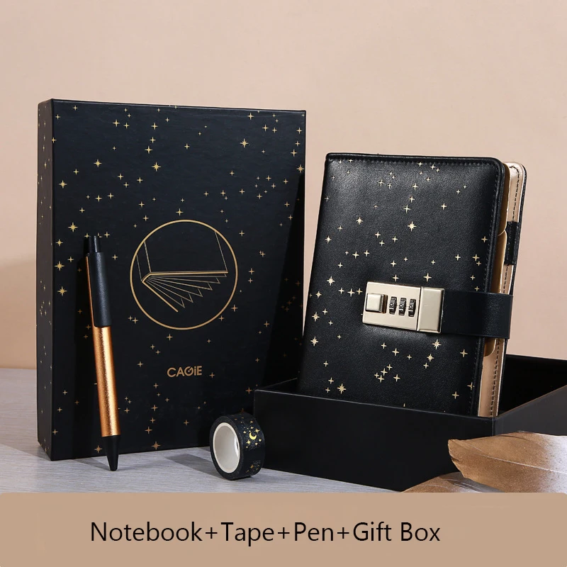 

Diary 2023 Star Password Handbook Kawaii A6 Notebook Spiral Notepad DIY Agenda Lock Binder Business Note Book Gift Set+Pen+Tape