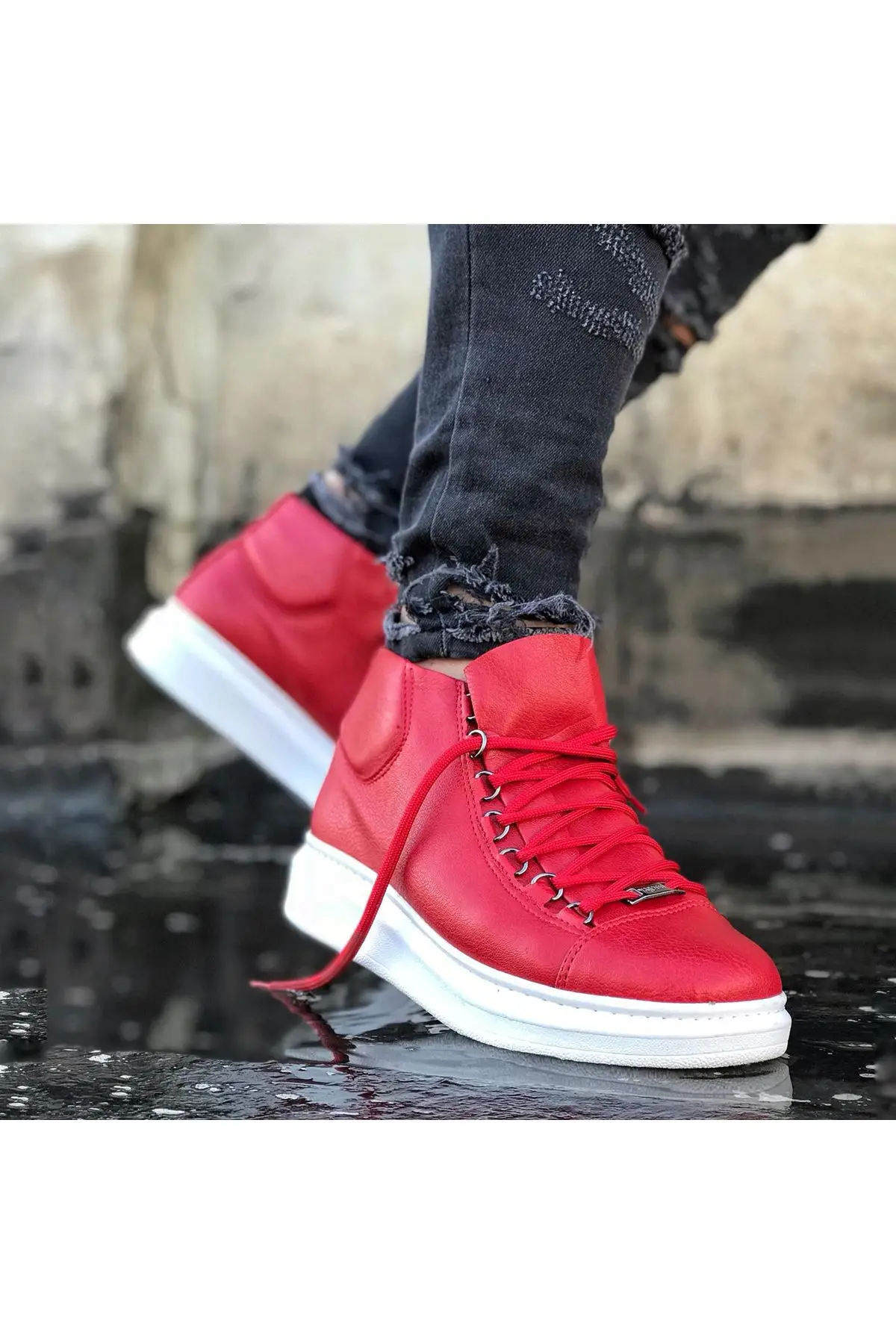 

Original Design WG032 Red Lace-up Sneakers Half Ankle Boots