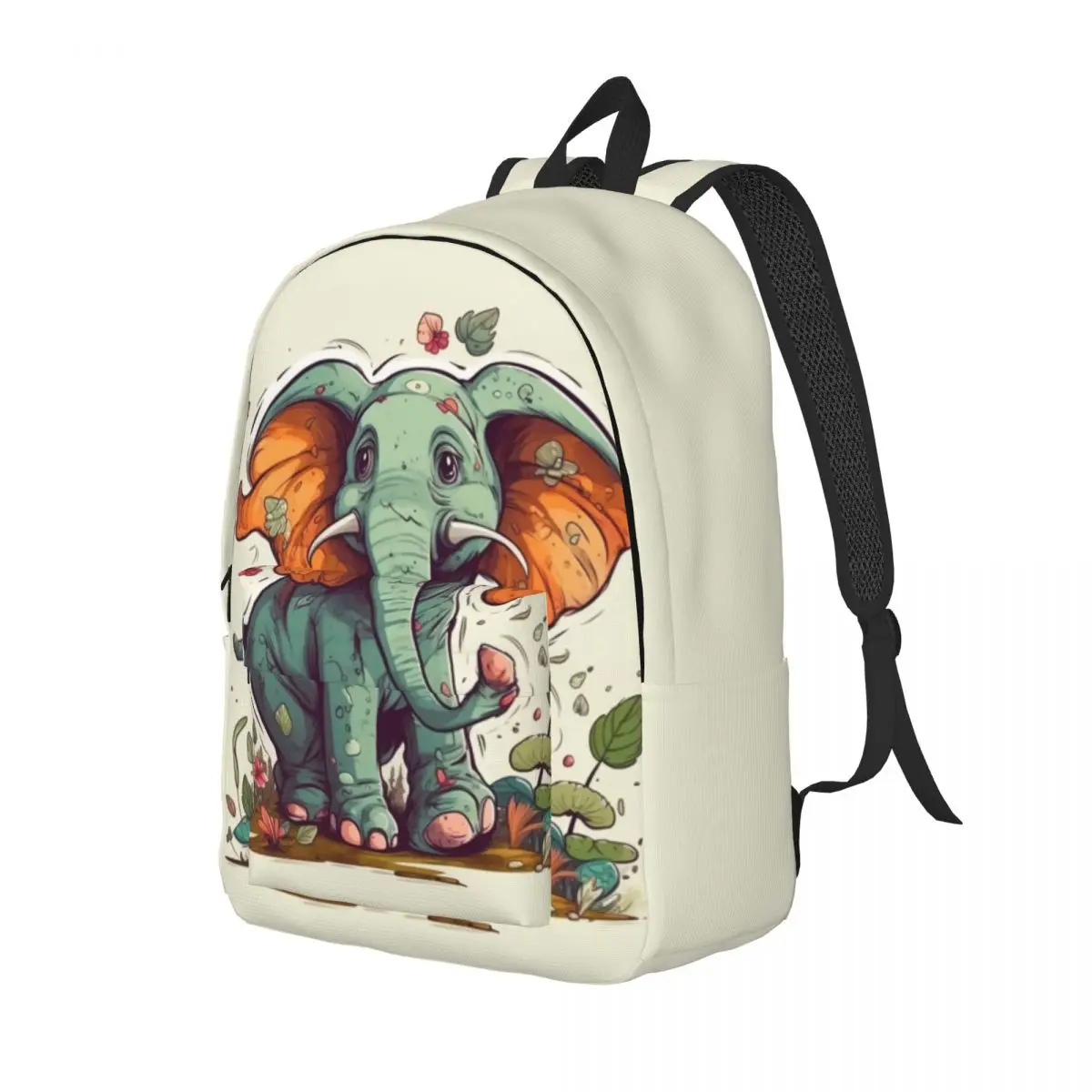 

Elephant Canvas Backpacks Cartoon Nature Style Lightweight Basic Backpack School Bags