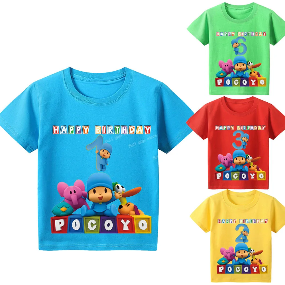 Футболки Pocoyo с мультипликационным рисунком цифровая Одежда для мальчиков и