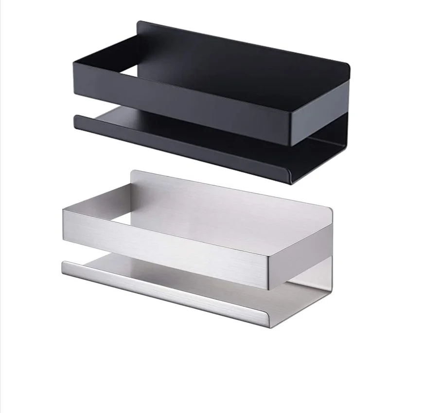 

Bathroom Storage Tray Stainless Steel Kitchen Storage Rack Dual-purpose Shelf Wall Mounted Shampoo Holder No Drilling M68E