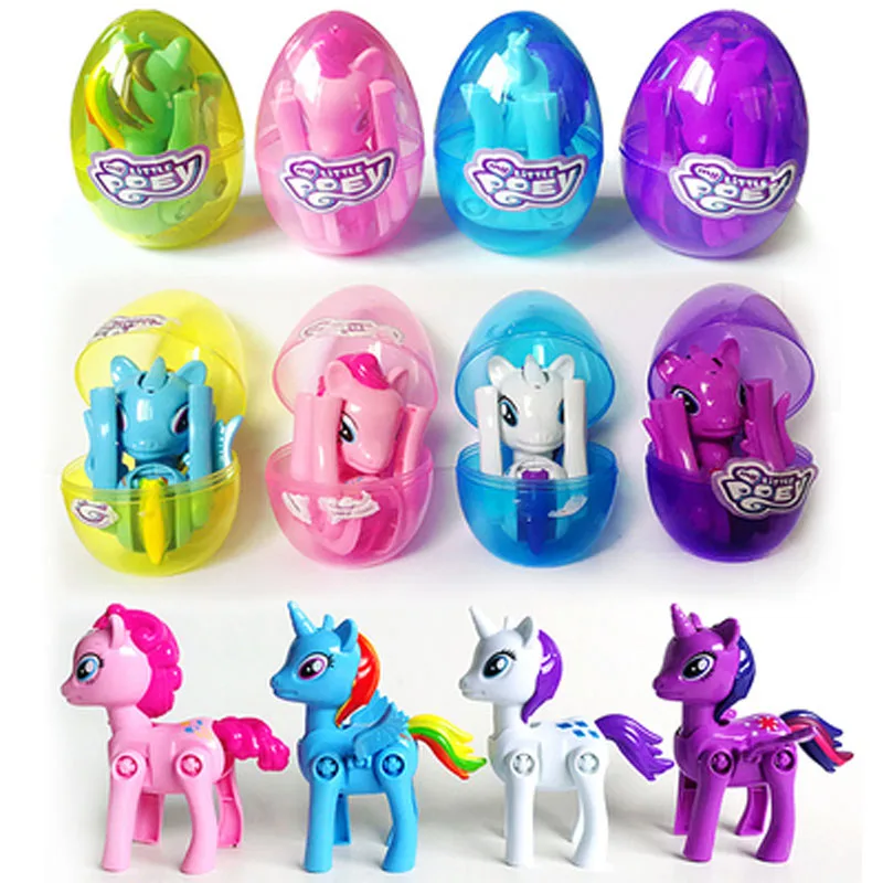 

4pcs My Little Pony Rainbow Horse Deformation Gacha Cartoon Rainbow Unicorn Pony Anime Action Figure Model Girl Birthday Gift