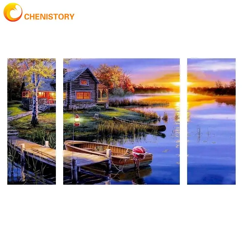 

CHENISTORY 3pc/set DIY Paint By Number Country River Coloring By Number Frame Home Decor Hand Painting Gift For Adults