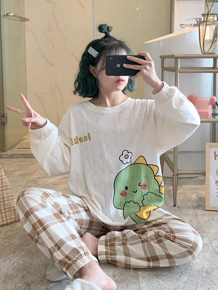 Пижамы женские весенне-осенние новые из чистого хлопка с длинными рукавами