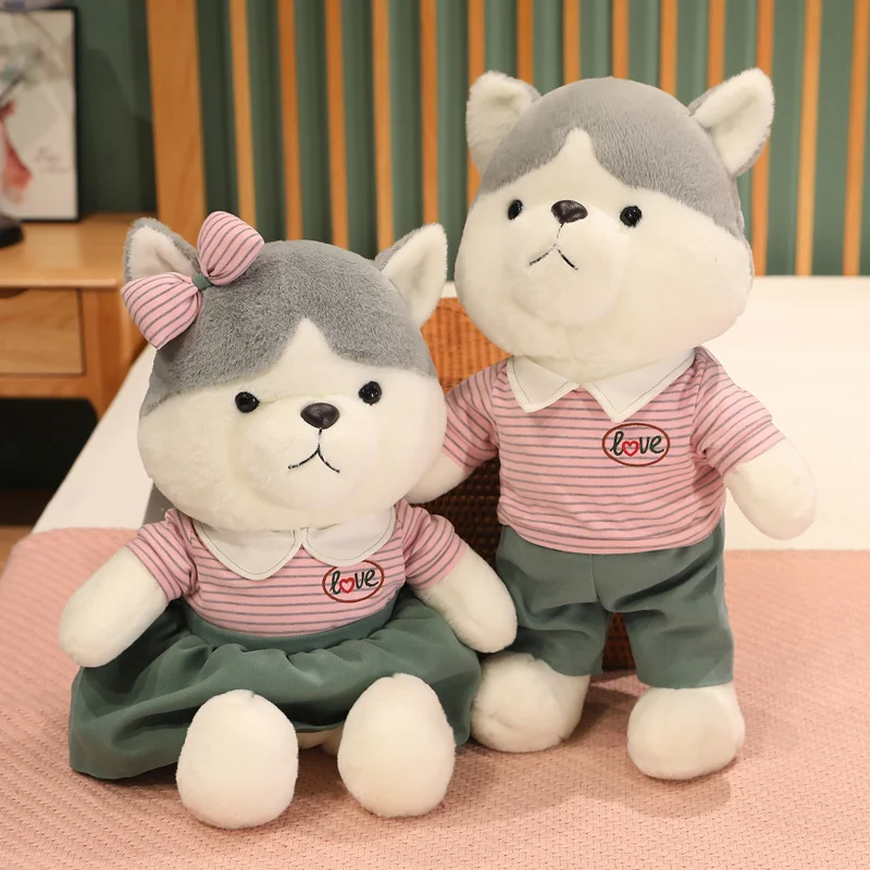 

Лидер продаж, парная плюшевая игрушка хаски с красивой одеждой, 35-70 см, набивная милая собака-животное, кукла для друга, подарок на свадьбу, д...