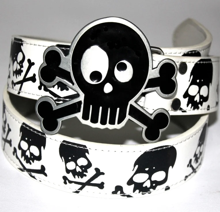 

Korean personalized men's belt fashion youth belt white skull domineering graffiti punk nightclub trouser belt