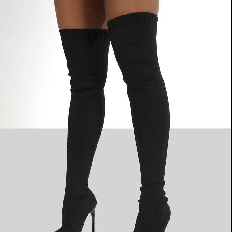 

Winter Paisley Women Boots Fashion Paisley Pointy Toe Punk High Thin Heels Sock Boots Over The Knee Boots Autumn Botas De Mujer