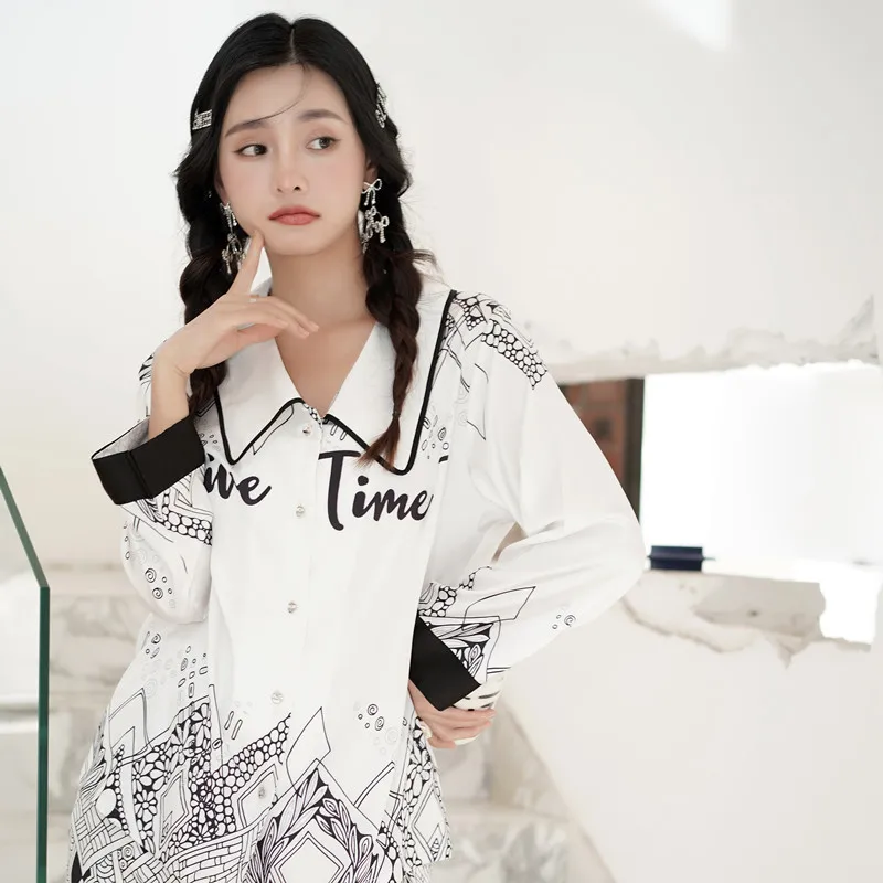 New ice silk pajamas women's fresh twist print long-sleeved comfortable home pajama set