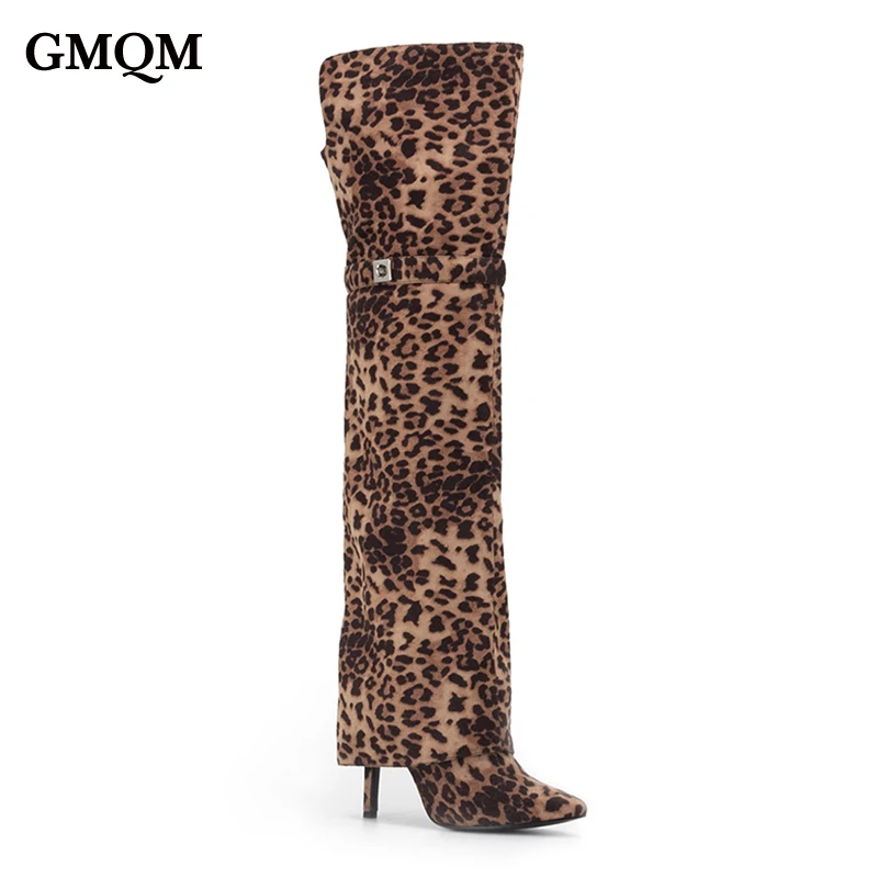 GMQM Модные женские сапоги выше колена с острым носком длинные на шпильке