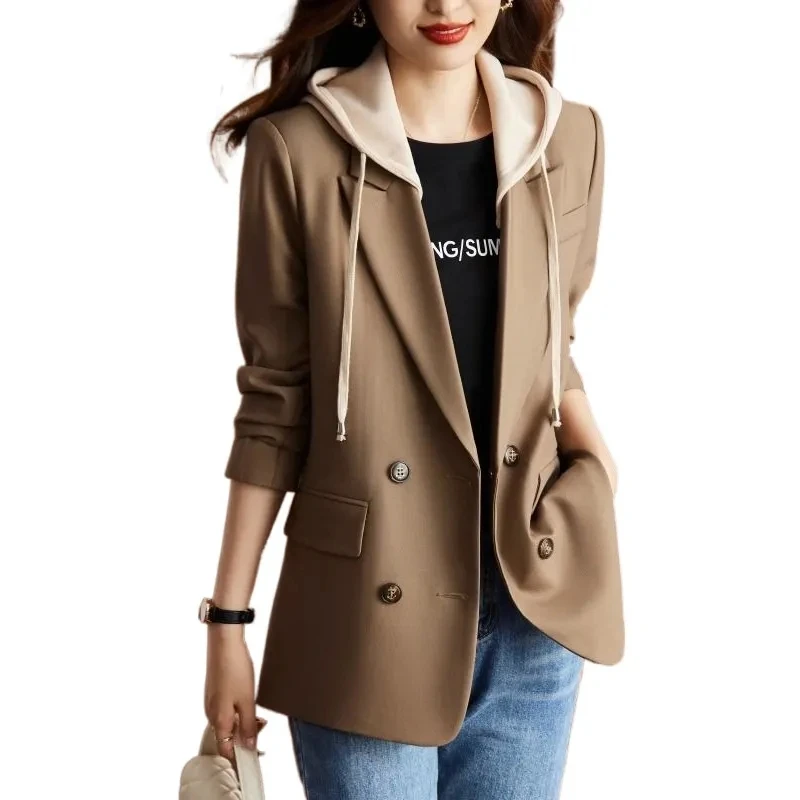 2025 весенне-осенний женский костюм пальто с капюшоном тонкий темпераментный