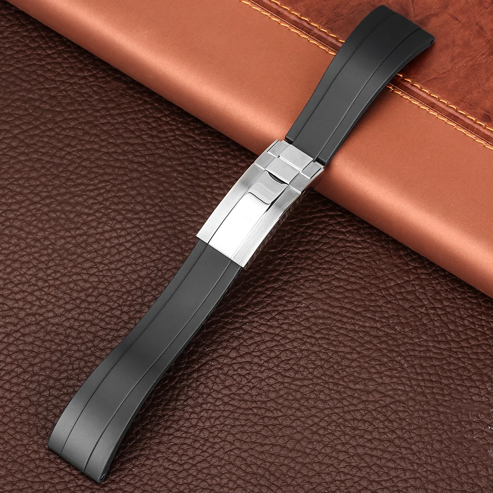 

21Mm 20Mm Waterproof Silicone Watch Band for Sport Yacht Strap Wristwatch Strap Replacement Accessories Safety Folding Buckle