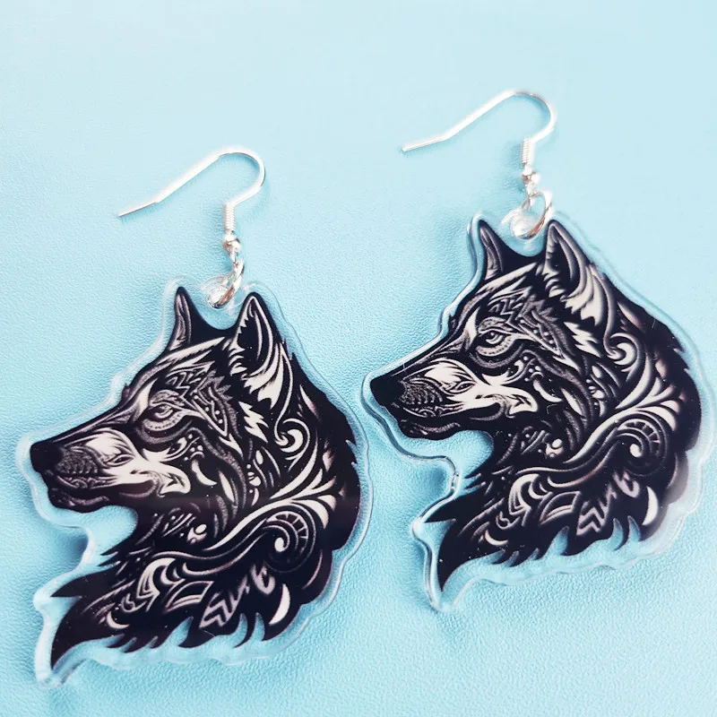 

Novel Cute Black Wolf Acrylic Earrings Creative Stay Weird Jewelry Personalized Charm Suitable for Women's Birthday Gifts