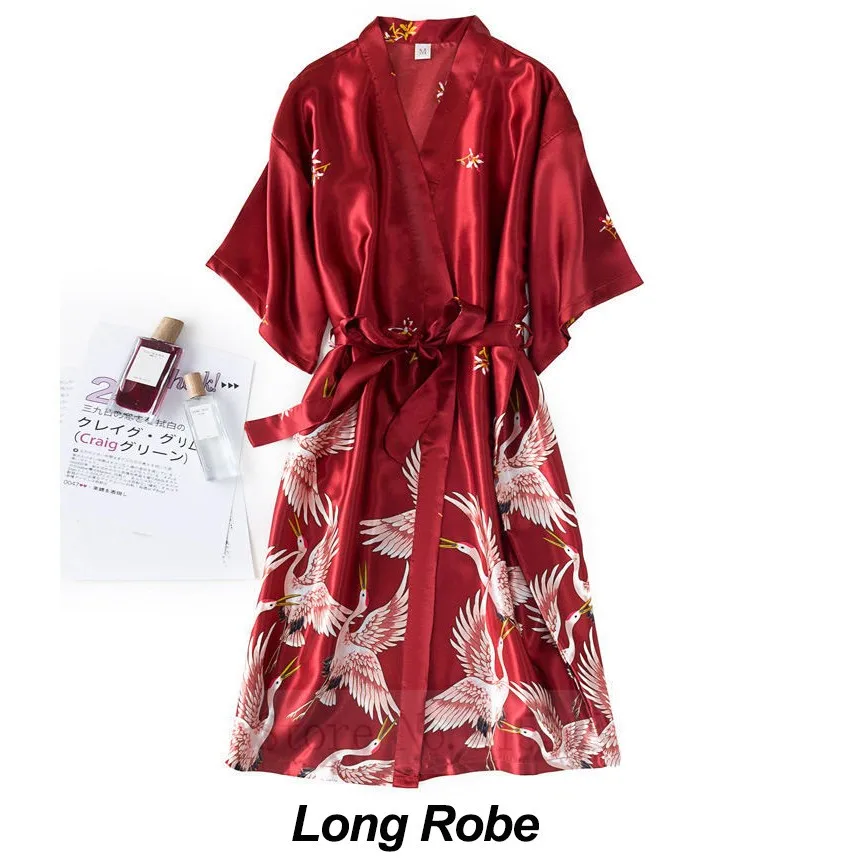 Халат-кимоно Женский атласный с V-образным вырезом повседневная - Цена: 612.14