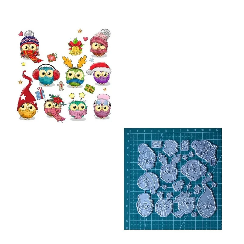 

Рождественские металлические трафареты с изображением милой совы, трафареты для изготовления карт, декоративный костюм для тиснения, брил...