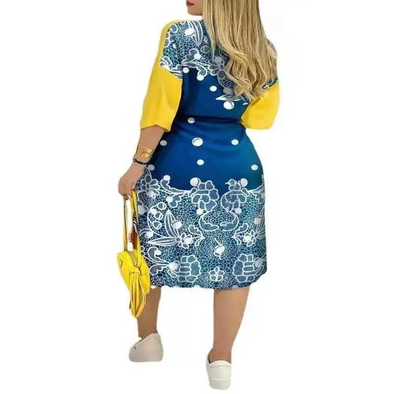 

European and American women's new print button pocket long sleeve dress long skirt